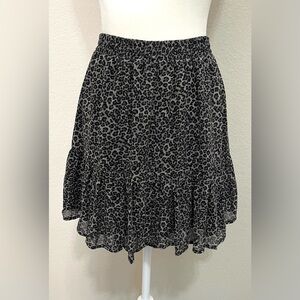 Leopard Print Ruffle Hem Black and Gray Flowy Mini Skirt Size XS